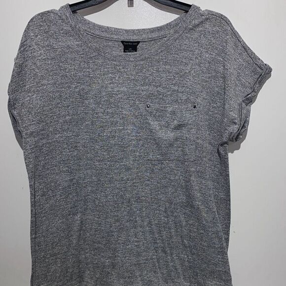Calvin Klein Women's Gray Heather Crew Neck Cap Sleeve Blouse Size Large - Picture 1 of 10